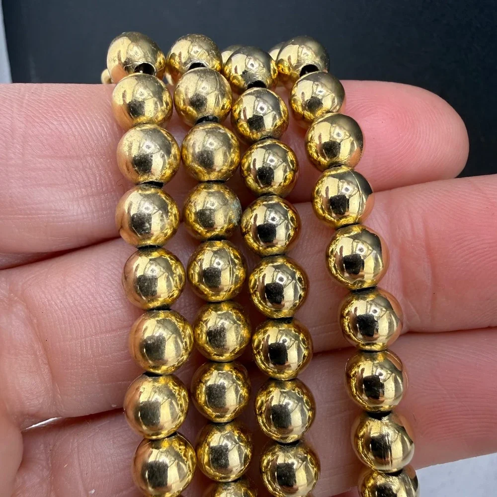 Vintage Ball Bead Necklace 6mm Gold Tone Polished Classic Strand 32